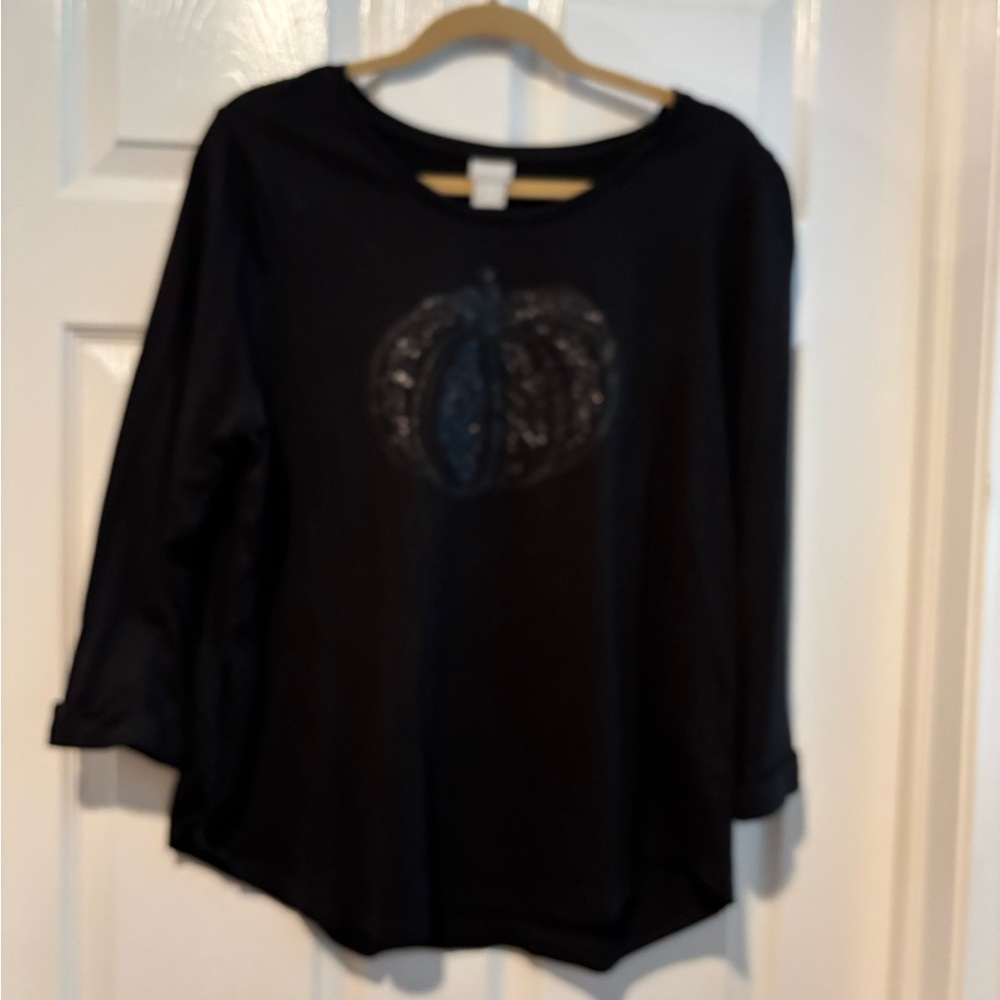 Chicos Black Women's Top with Pumpkin Design, Size 3